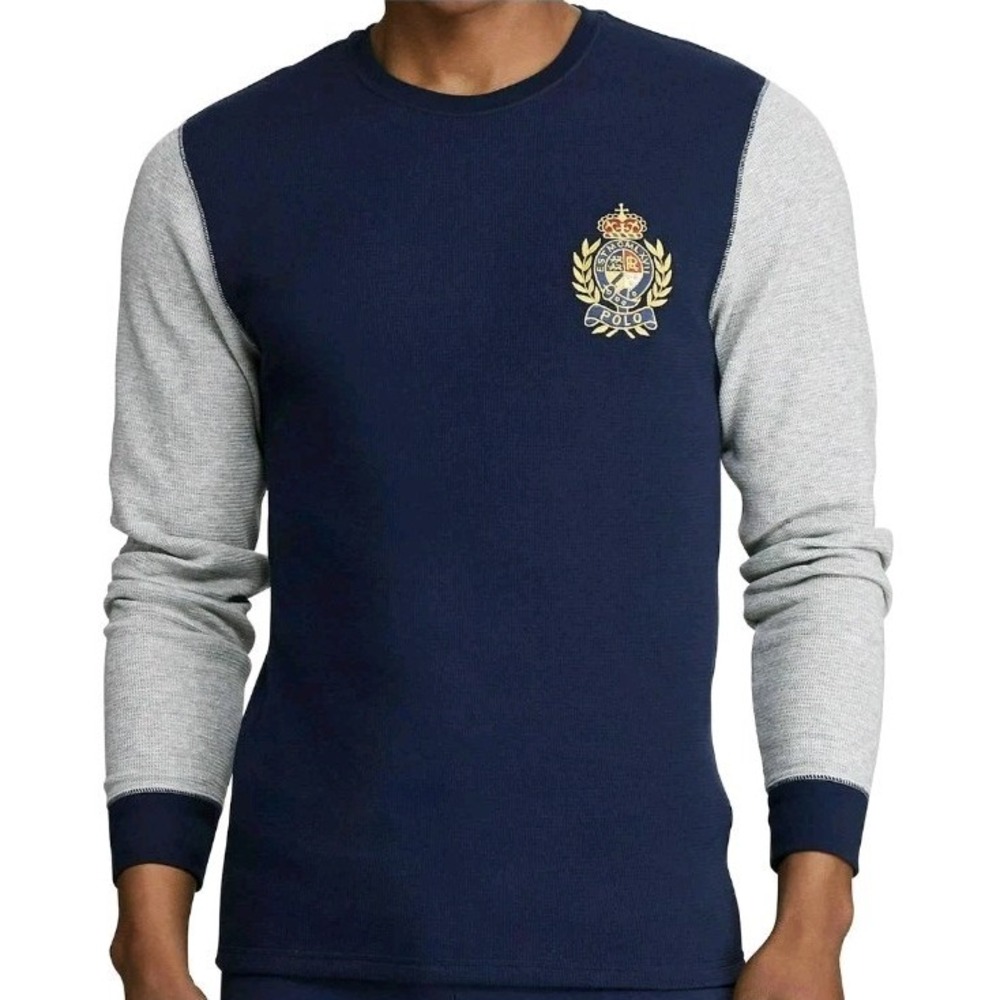 Polo Ralph Lauren Men's Logo Crest Waffle Knit Sleepwear Pajama Top Sz‎ L Navy